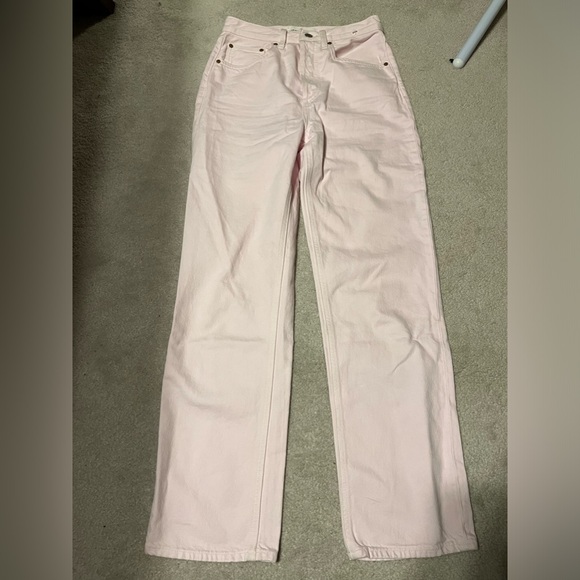 Aritzia Denim - Aritzia x Denim Forum light pink high-waisted wide leg jeans